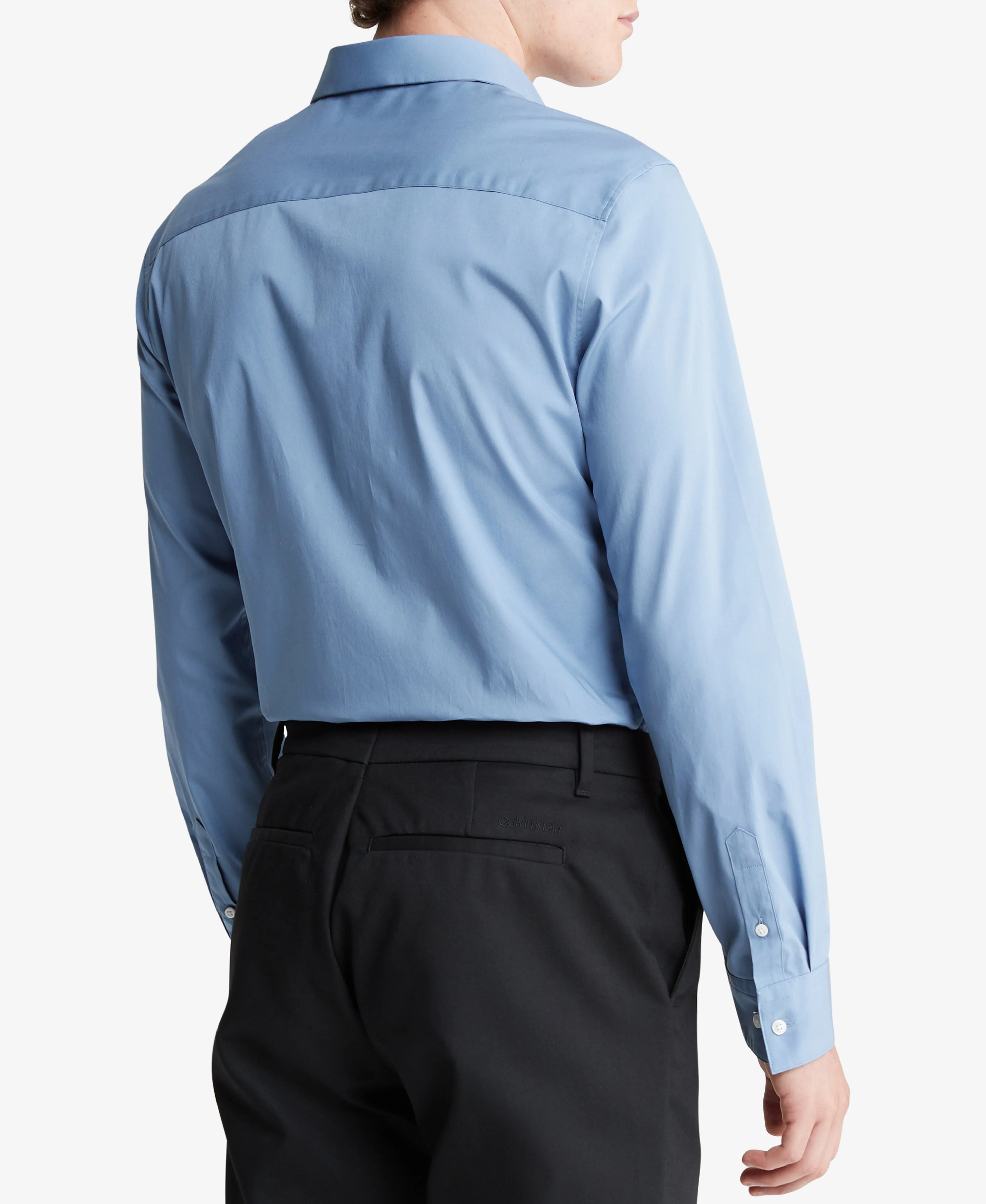 BestSelling Long Sleeve Solid Stretch Slim Woven Shirt Blue  Ends Soon!