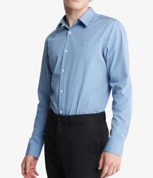 BestSelling Long Sleeve Solid Stretch Slim Woven Shirt Blue  Ends Soon!
