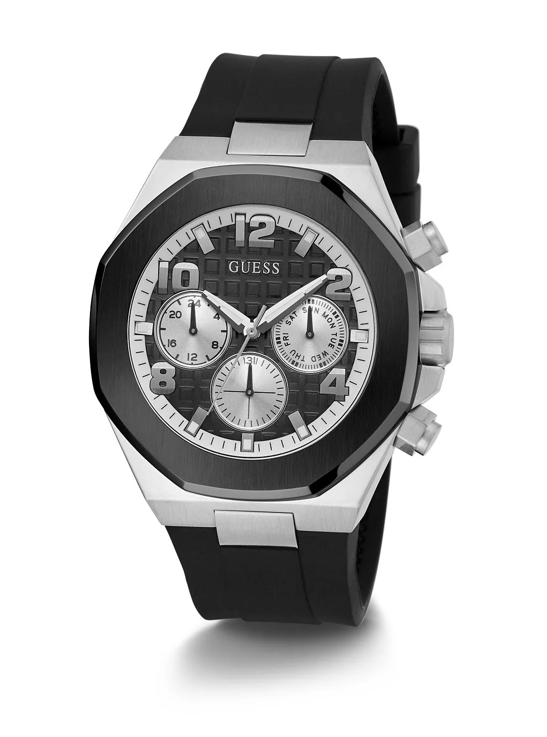 Black Silver Empire Silicone Watch Guess