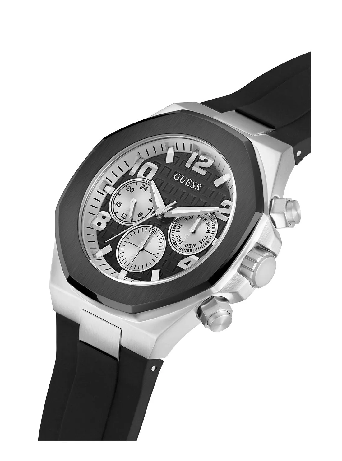 Black Silver Empire Silicone Watch Guess