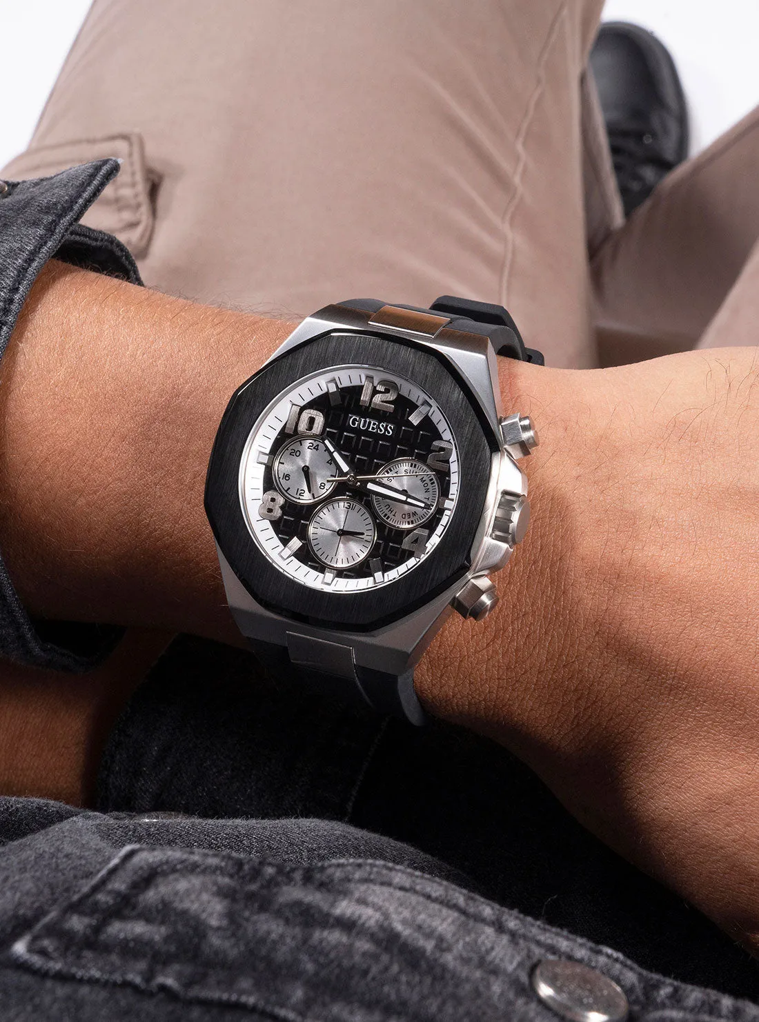 Black Silver Empire Silicone Watch Guess