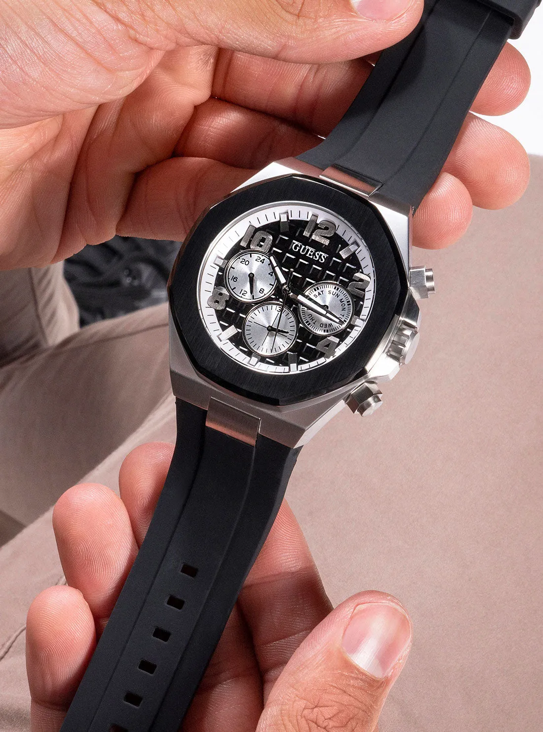 Black Silver Empire Silicone Watch Guess