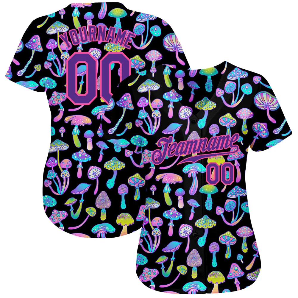 Custom 3D Pattern Design Magic Mushrooms Psychedelic Hallucination Authentic Baseball Jersey FansIdea