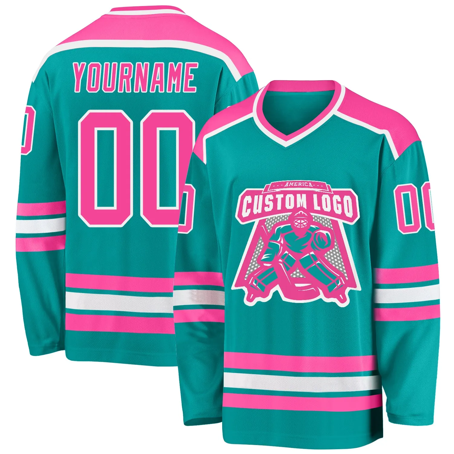 Custom Aqua Pink-White Hockey Jersey FansIdea
