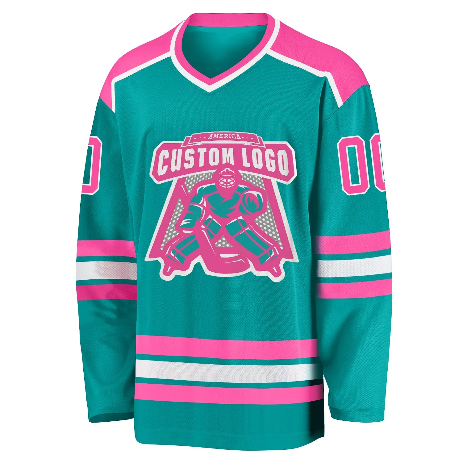 Custom Aqua Pink-White Hockey Jersey FansIdea