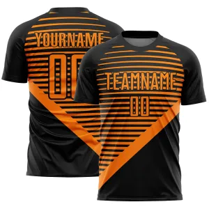 Custom Black Bay Orange Stripes Sublimation Soccer Uniform Jersey FansIdea