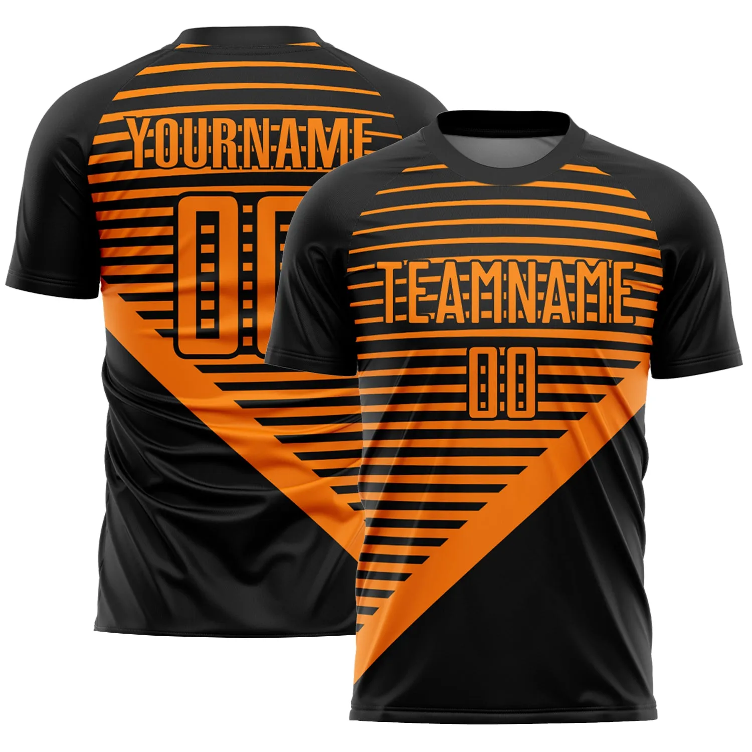 Custom Black Bay Orange Stripes Sublimation Soccer Uniform Jersey FansIdea