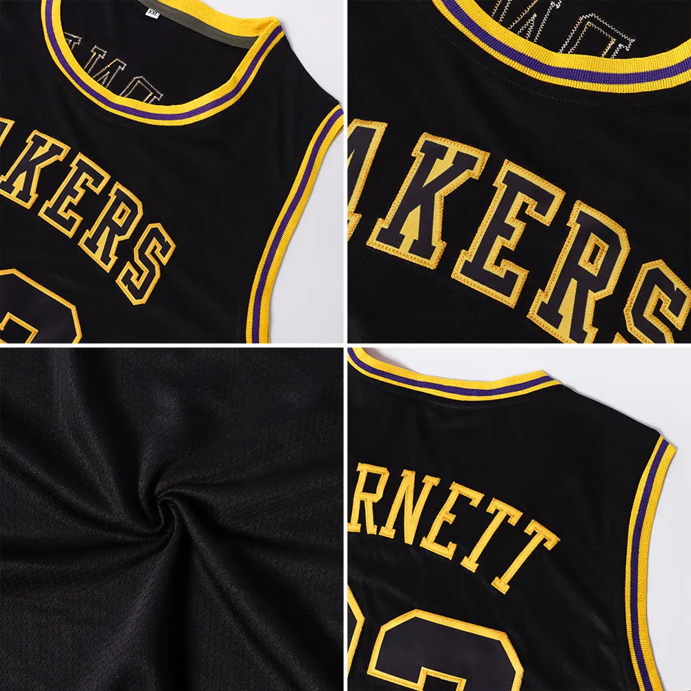 Custom Black Black Gold-Purple Authentic Throwback Basketball Jersey FansIdea