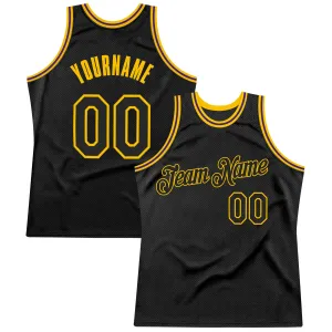 Custom Black Black Gold-Purple Authentic Throwback Basketball Jersey FansIdea