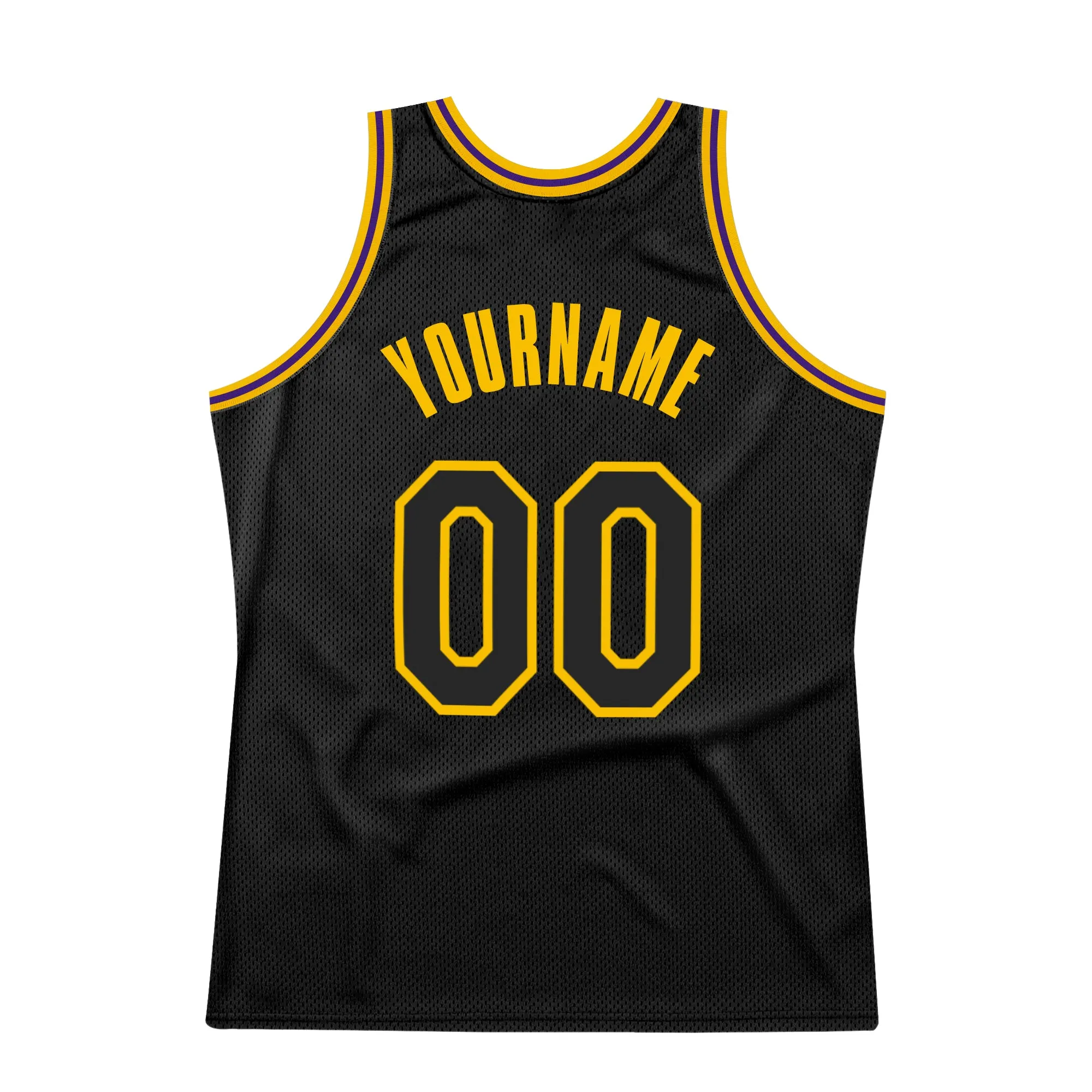 Custom Black Black Gold-Purple Authentic Throwback Basketball Jersey FansIdea