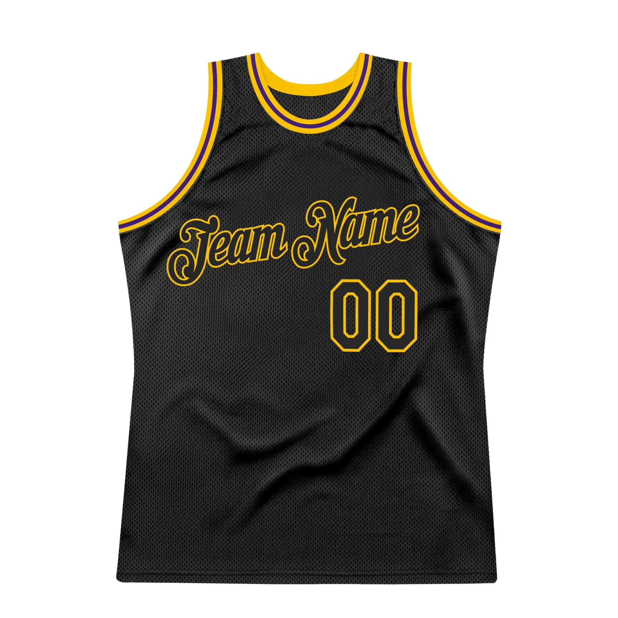 Custom Black Black Gold-Purple Authentic Throwback Basketball Jersey FansIdea