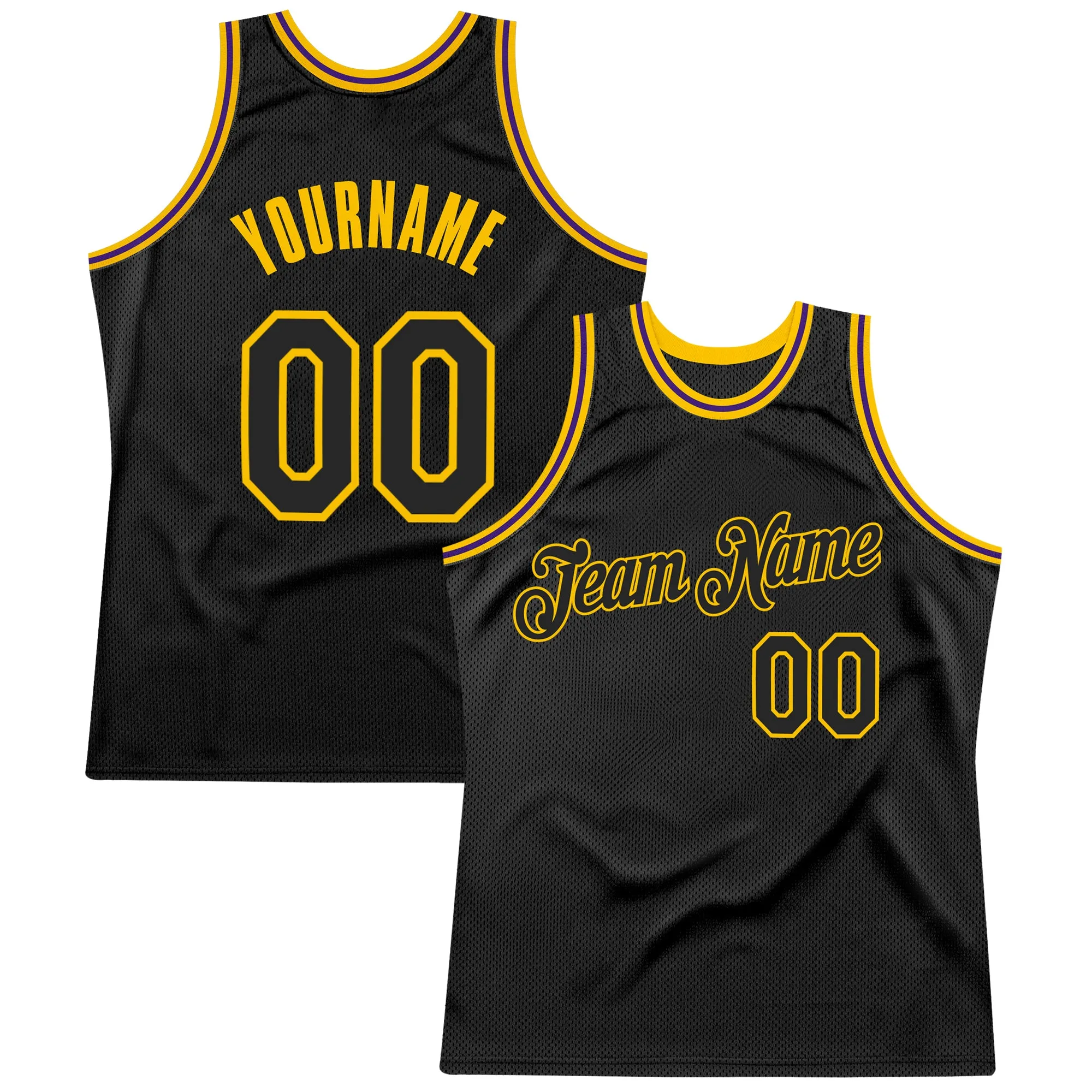 Custom Black Black Gold-Purple Authentic Throwback Basketball Jersey FansIdea