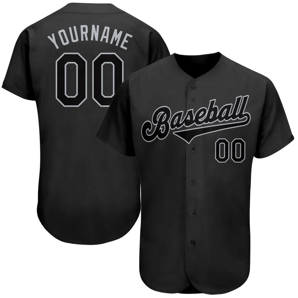 Custom Black Black-Gray Authentic Baseball Jersey FansIdea