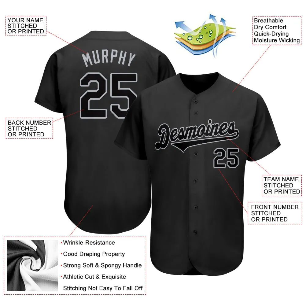 Custom Black Black-Gray Authentic Baseball Jersey FansIdea