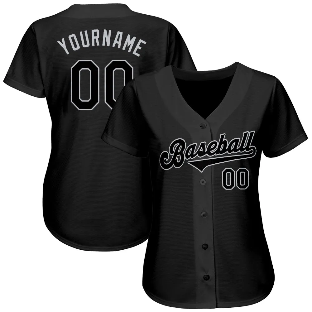 Custom Black Black-Gray Authentic Baseball Jersey FansIdea