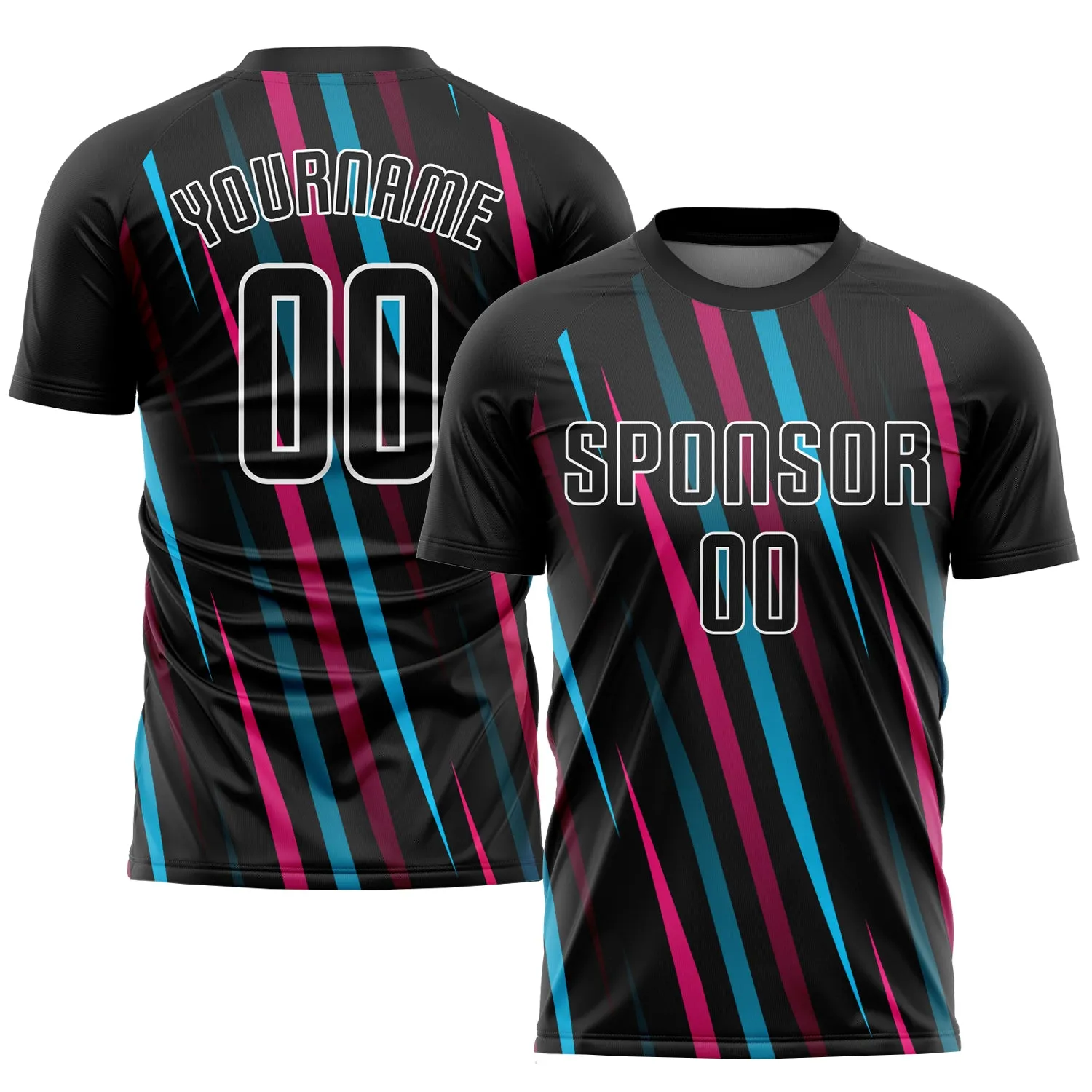 Custom Black Black Light Blue-Pink Sublimation Soccer Uniform Jersey FansIdea
