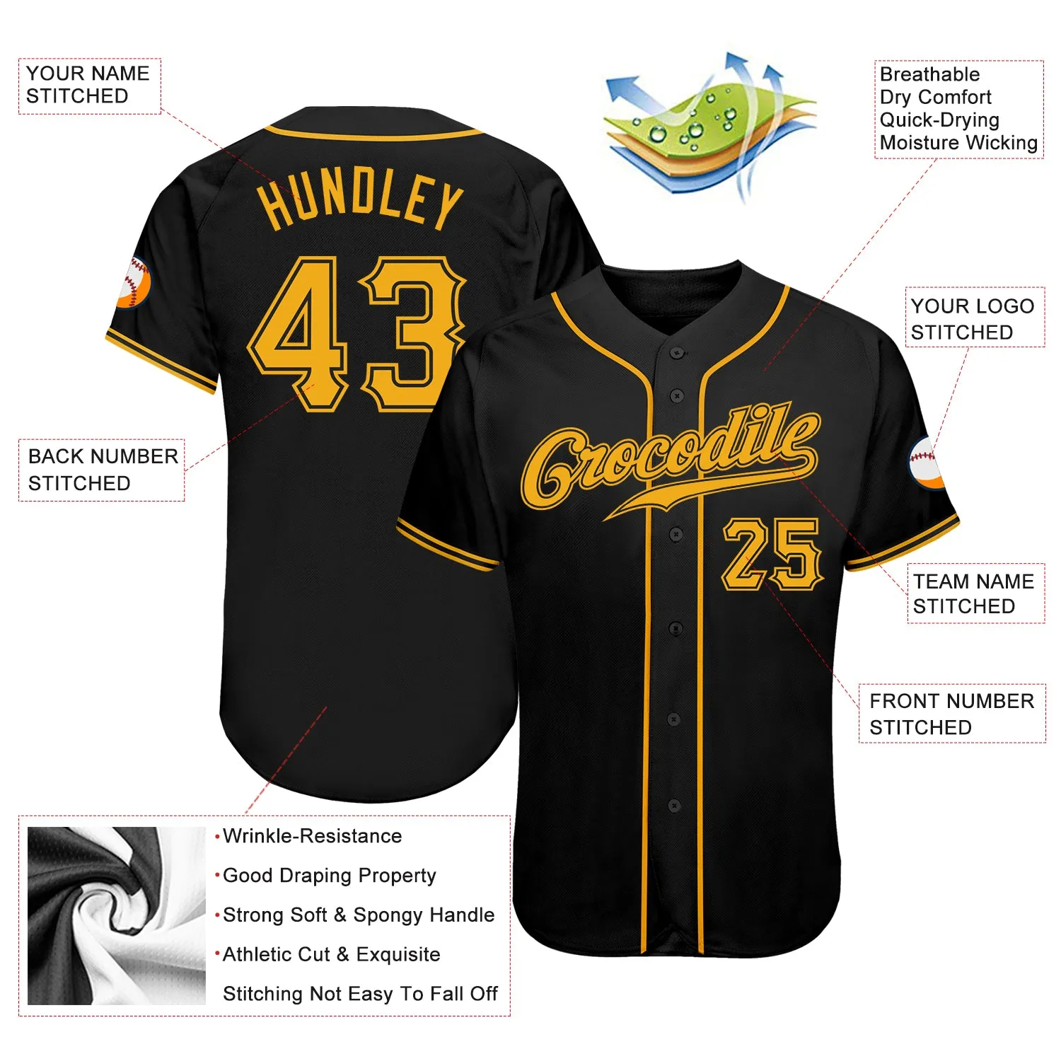 Custom Black Gold Authentic Baseball Jersey FansIdea