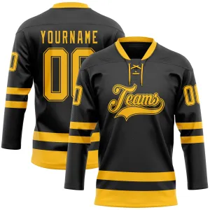 Custom Black Gold Hockey Lace Neck Jersey FansIdea
