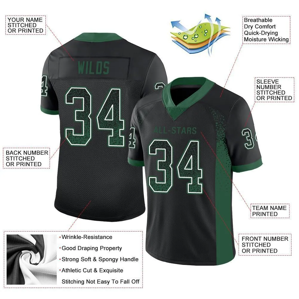 Custom Black Gotham Green-White Mesh Drift Fashion Football Jersey FansIdea