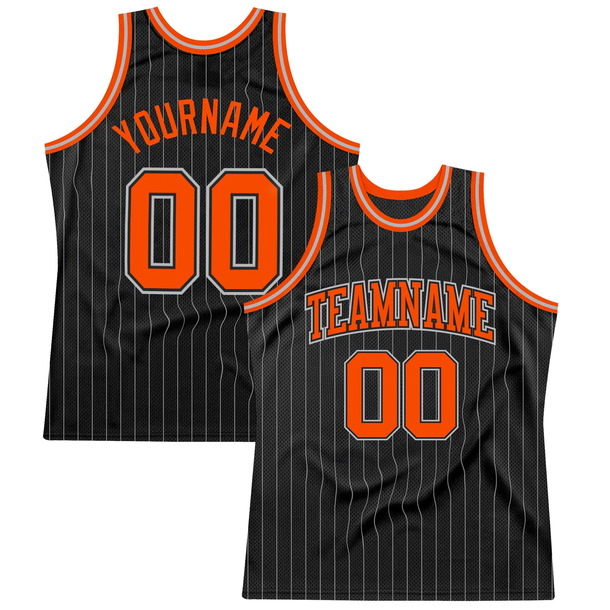 Custom Black Gray Pinstripe Orange-Gray Authentic Basketball Jersey FansIdea