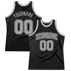 Custom Black Gray-White Authentic Throwback Basketball Jersey FansIdea
