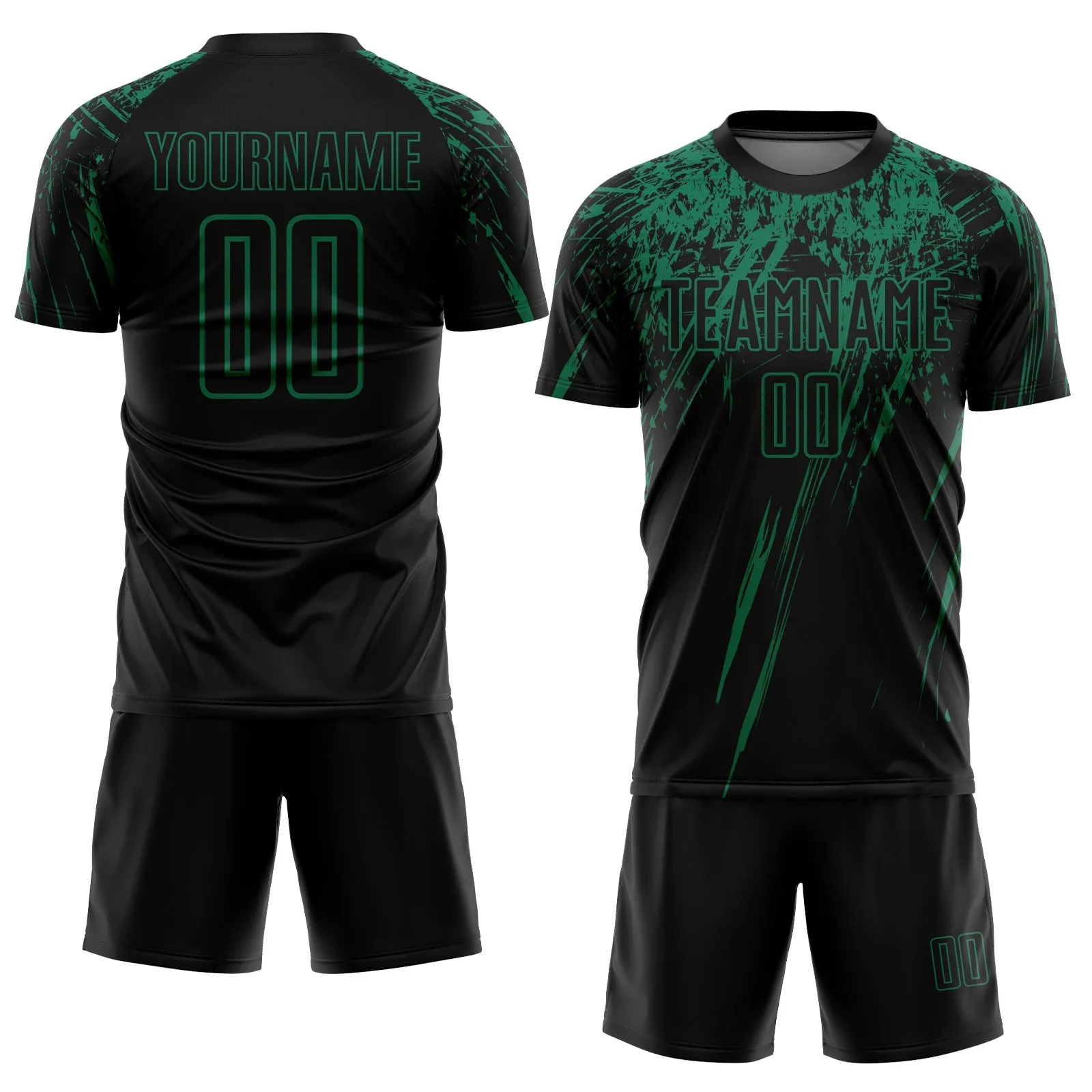 Custom Black Kelly Green Sublimation Soccer Uniform Jersey FansIdea