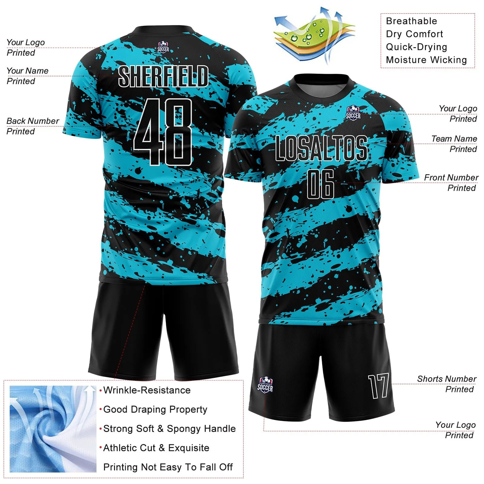 Custom Black Lakes Blue-White Splash Sublimation Soccer Uniform Jersey FansIdea
