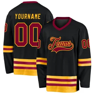 Custom Black Maroon-Gold Hockey Jersey FansIdea