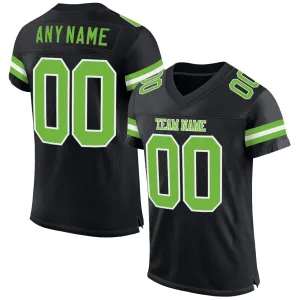 Custom Black Neon Green-White Mesh Authentic Football Jersey FansIdea