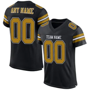 Custom Black Old Gold-White Mesh Authentic Football Jersey FansIdea