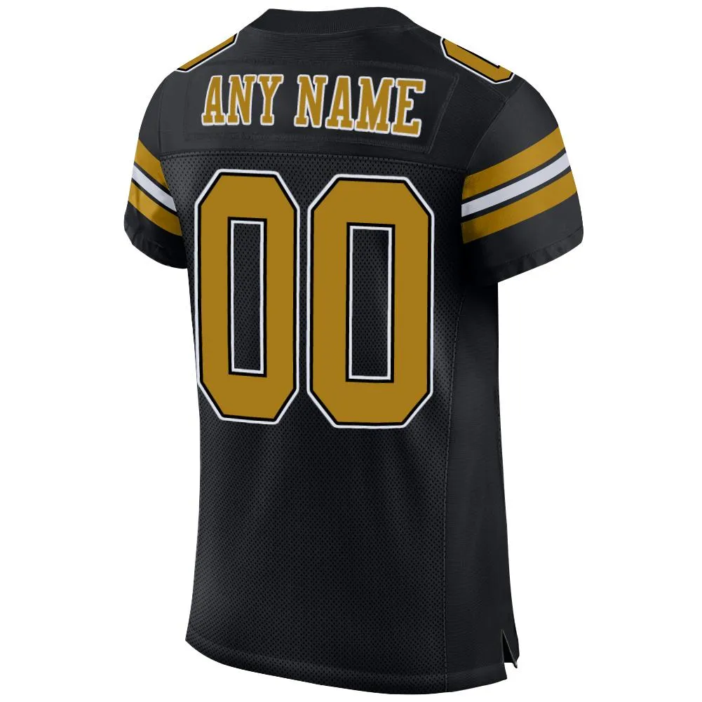 Custom Black Old Gold-White Mesh Authentic Football Jersey FansIdea