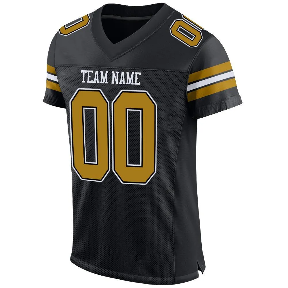 Custom Black Old Gold-White Mesh Authentic Football Jersey FansIdea