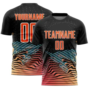 Custom Black Orange-White Lines Sublimation Soccer Uniform Jersey FansIdea