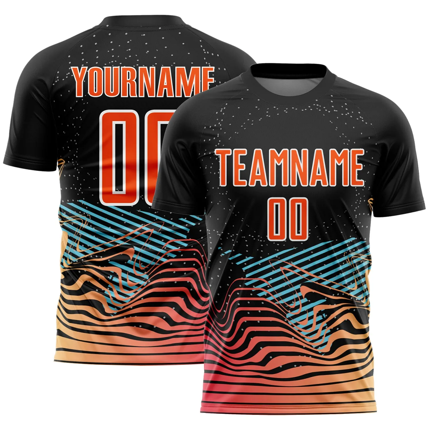 Custom Black Orange-White Lines Sublimation Soccer Uniform Jersey FansIdea