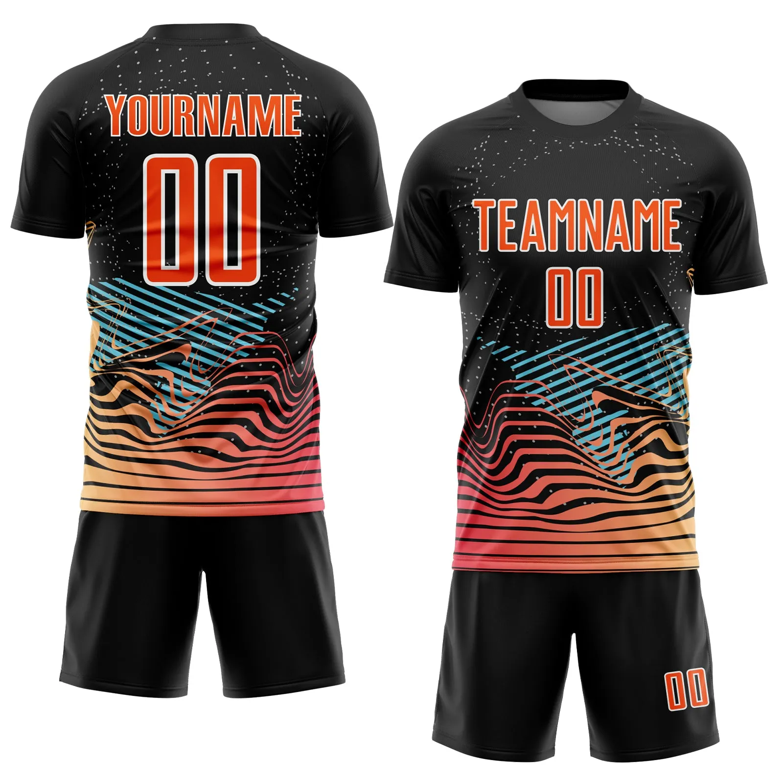 Custom Black Orange-White Lines Sublimation Soccer Uniform Jersey FansIdea