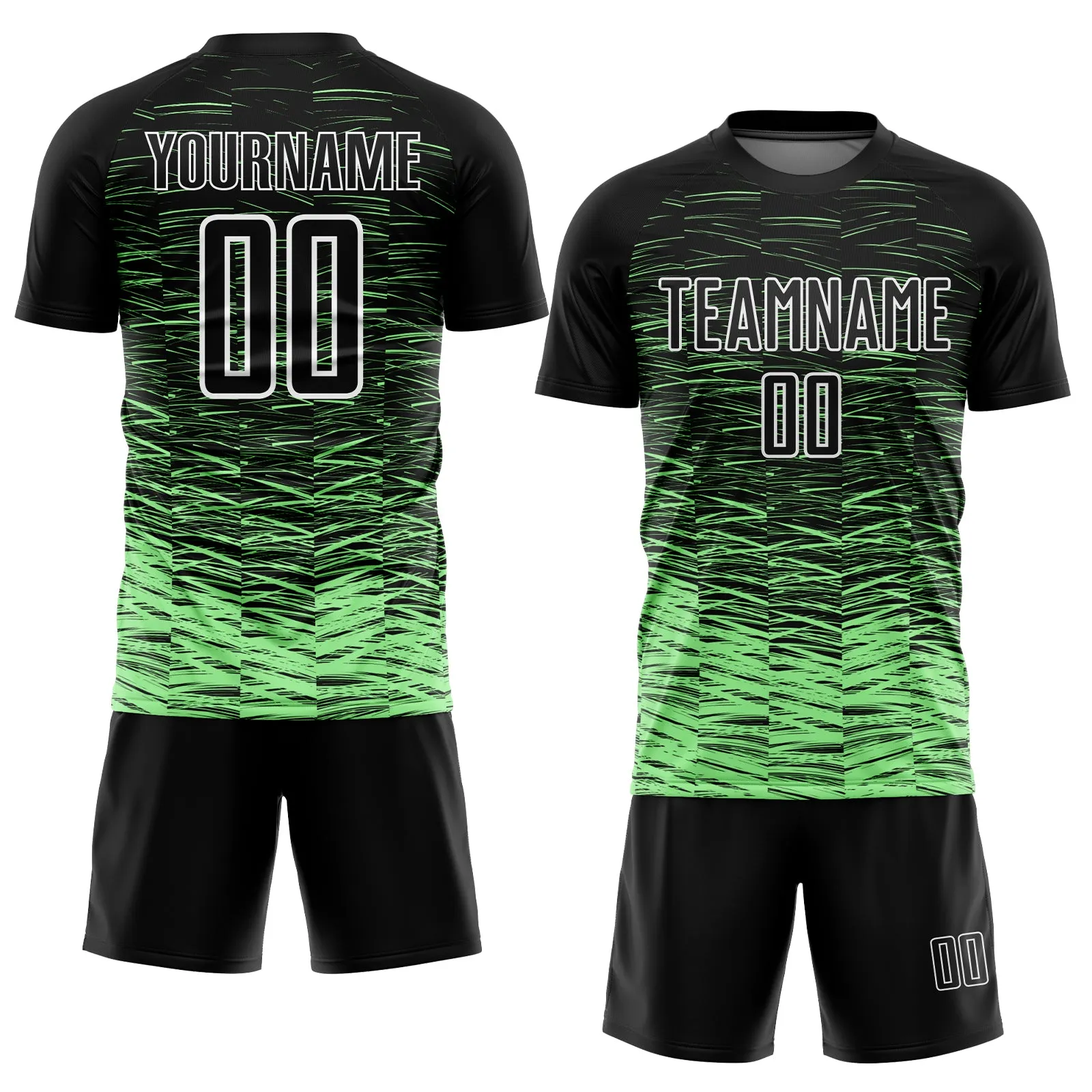 Custom Black Pea Green-White Line Sublimation Soccer Uniform Jersey FansIdea