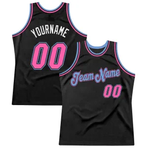 Custom Black Pink-Light Blue Authentic Throwback Basketball Jersey FansIdea