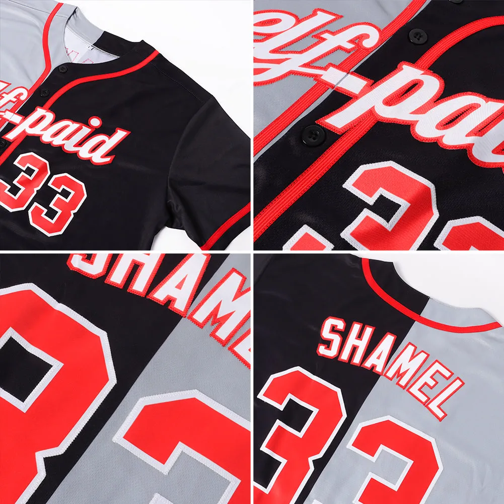 Custom Black Red-Gray Authentic Split Fashion Baseball Jersey FansIdea