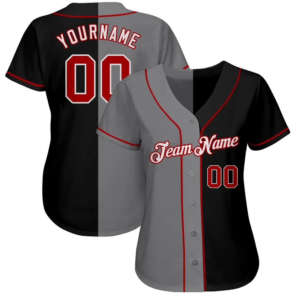 Custom Black Red-Gray Authentic Split Fashion Baseball Jersey FansIdea