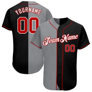 Custom Black Red-Gray Authentic Split Fashion Baseball Jersey FansIdea