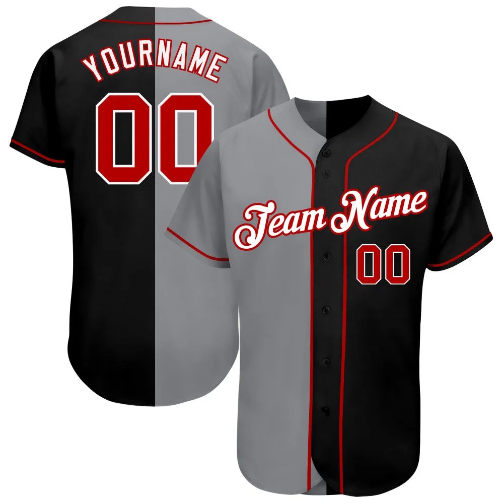 Custom Black Red-Gray Authentic Split Fashion Baseball Jersey FansIdea