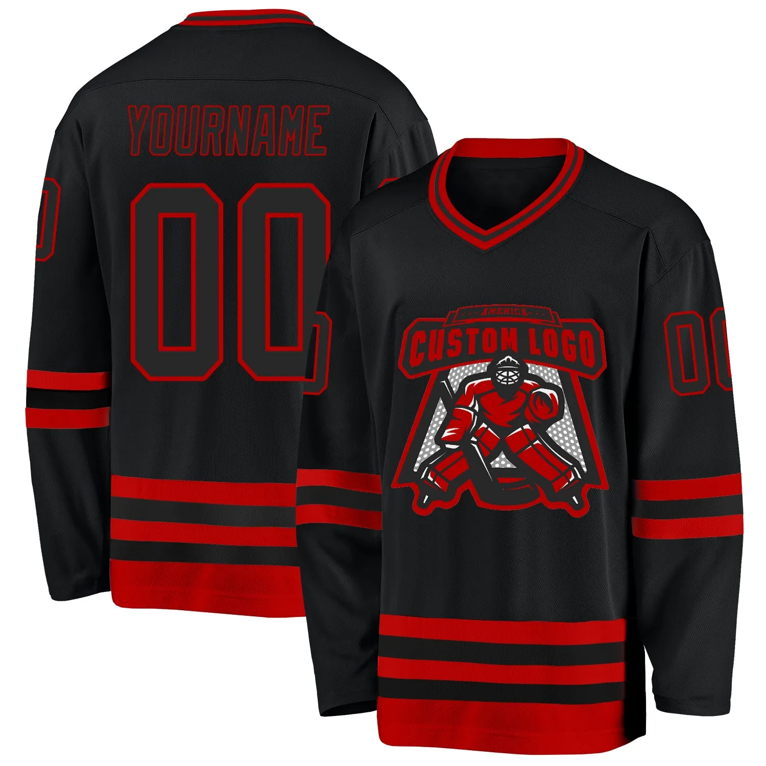 Custom Black Red Hockey Jersey FansIdea