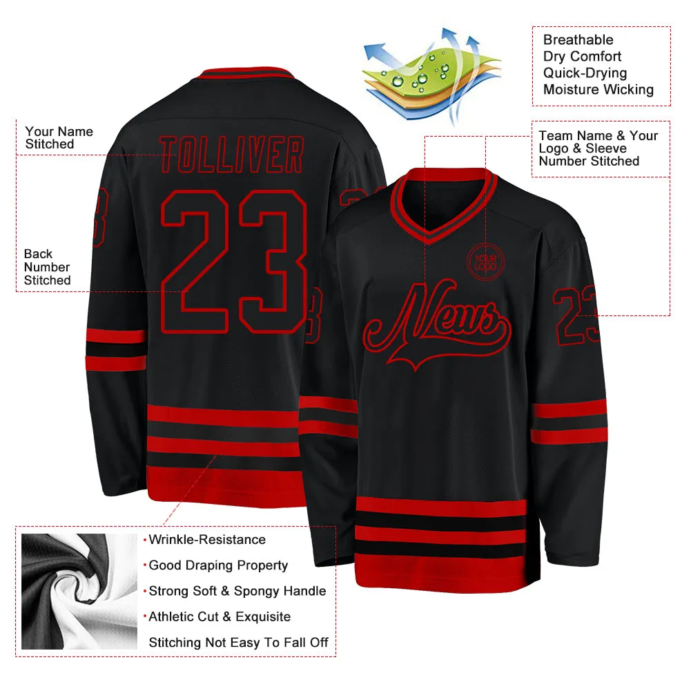 Custom Black Red Hockey Jersey FansIdea