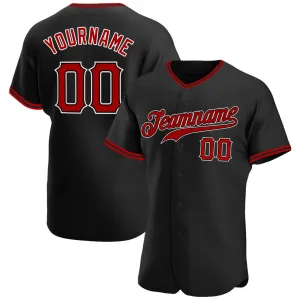 Custom Black Red-White Authentic Baseball Jersey FansIdea