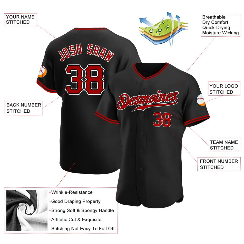 Custom Black Red-White Authentic Baseball Jersey FansIdea