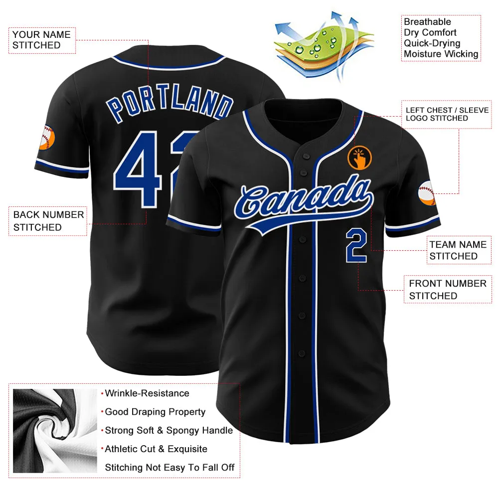 Custom Black Royal-White Authentic Baseball Jersey FansIdea