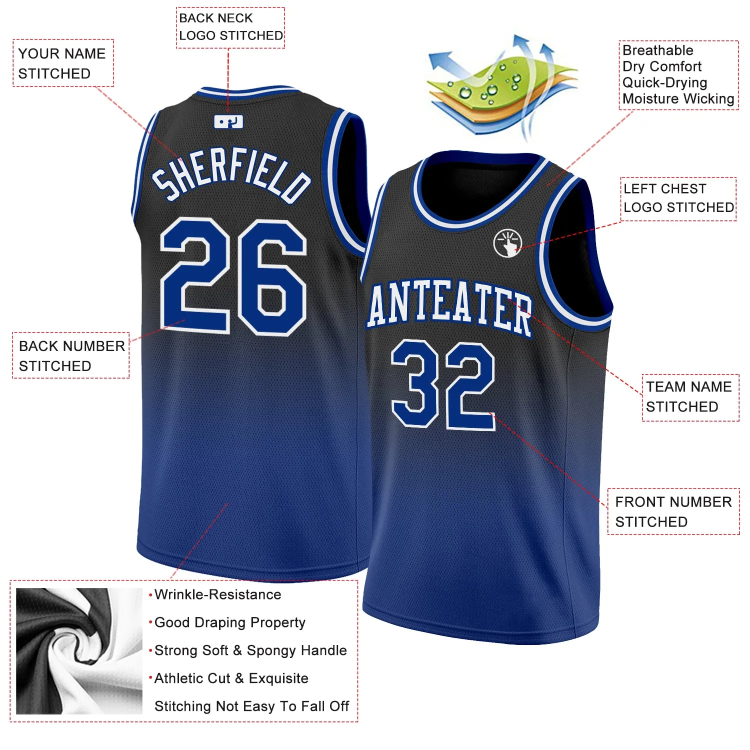 Custom Black Royal-White Authentic Fade Fashion Basketball Jersey FansIdea