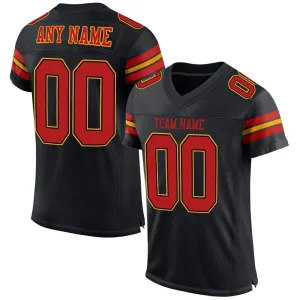 Custom Black Scarlet-Gold Mesh Authentic Football Jersey FansIdea