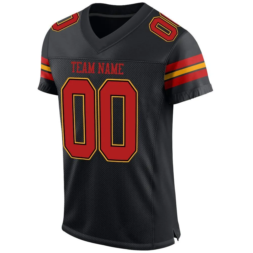Custom Black Scarlet-Gold Mesh Authentic Football Jersey FansIdea