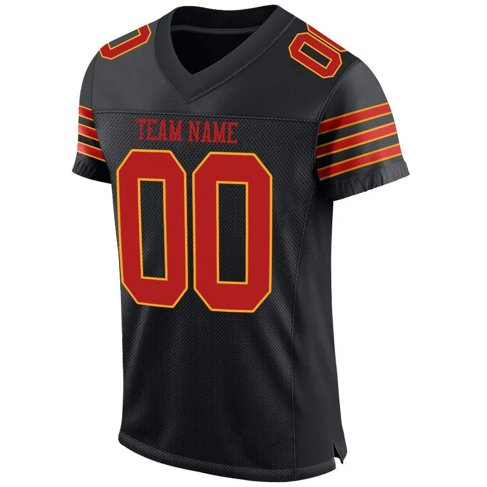 Custom Black Scarlet-Gold Mesh Authentic Football Jersey FansIdea